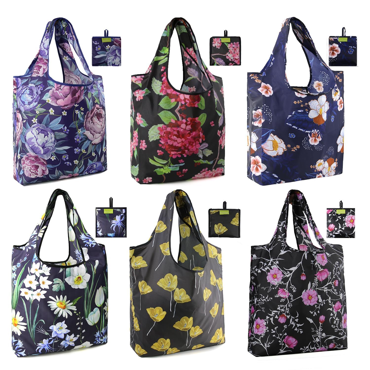 BeeGreen Christmas Reusable Gift Bags,6 Pack Large Holiday Tote Foldable Cloth Bag for Women, Cute Grocery Storage for Xmas Gifts Market Shopping, Washable Collapsible Reusable Bags with Handles